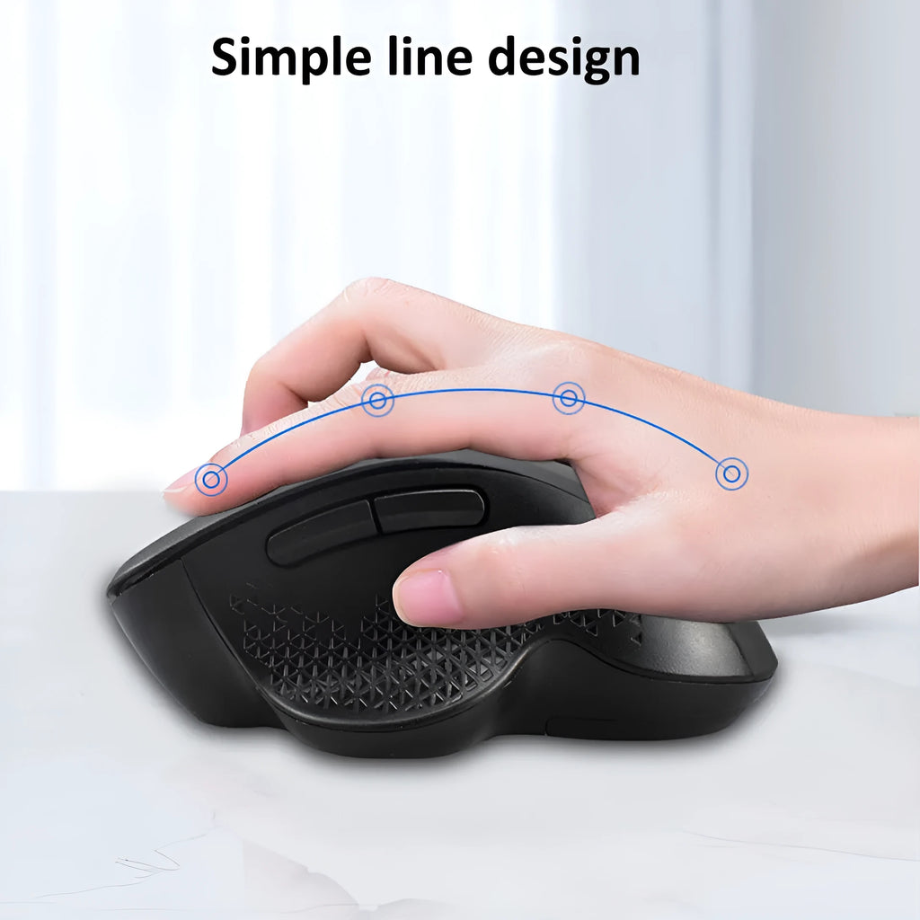 Grey and black self-charging wireless laptop mouse with USB cable on white background