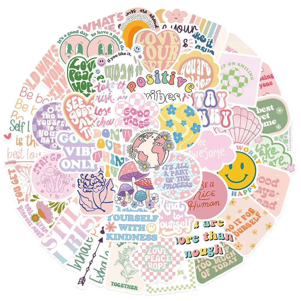 Danish pink motivational stickers with graffiti and cartoon patterns for smooth surfaces