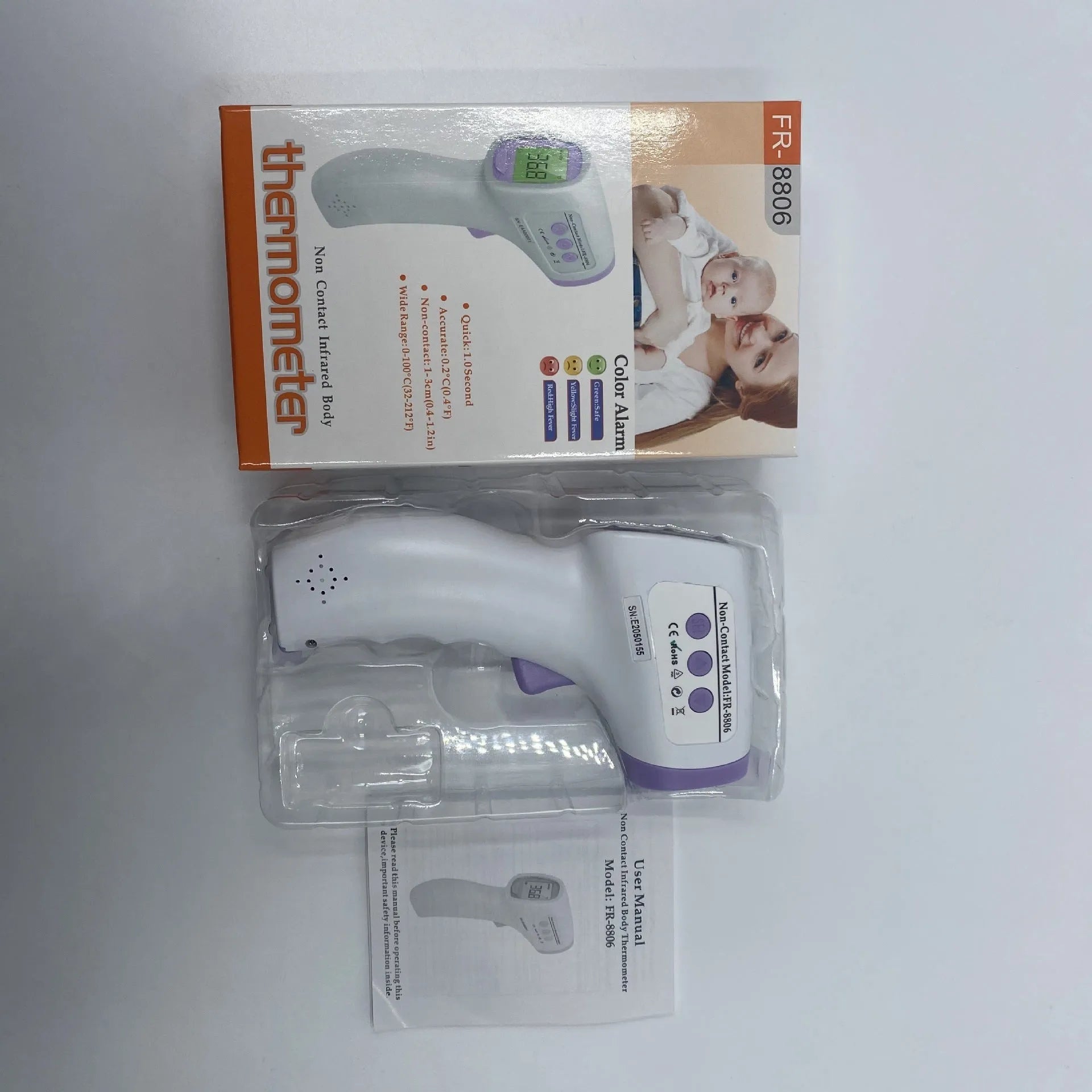 White infrared digital thermometer for non-contact temperature measurement with electronic display
