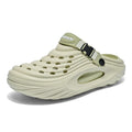 Men's solid colour EVA foam platform slippers with hollow-out pattern, shown in light green.