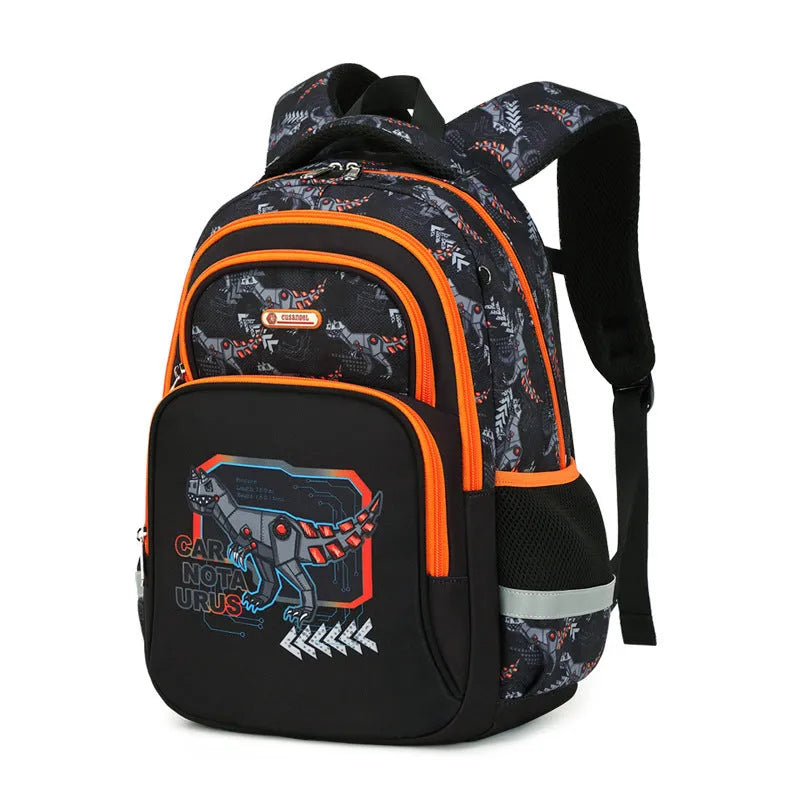 Lightweight Oxford cloth primary school schoolbag with animal pattern and curved shoulder straps, Grades 1-4.