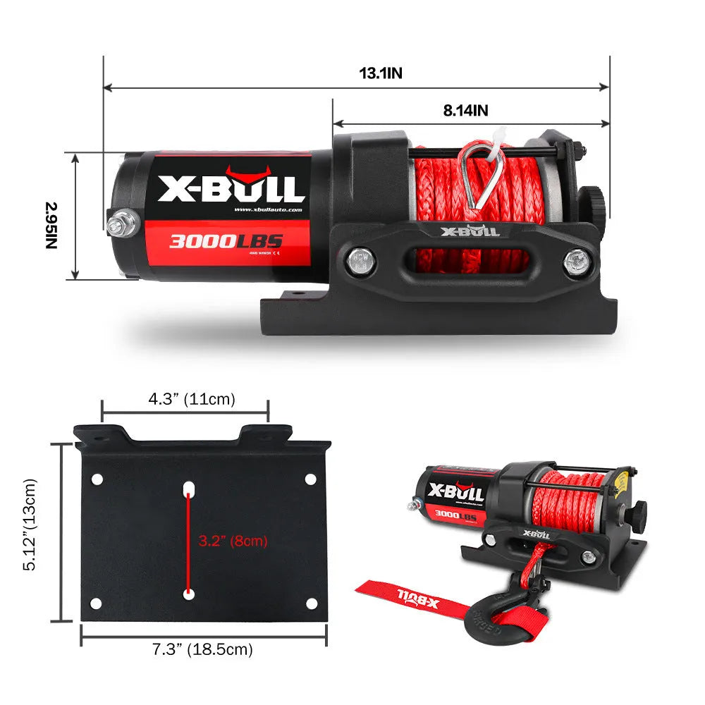 Black electric winch with nylon rope for off road vehicle self rescue use