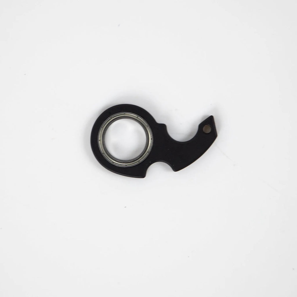 Creative fidget spinner keychain in black with plastic and zinc alloy construction, featuring a bottle opener