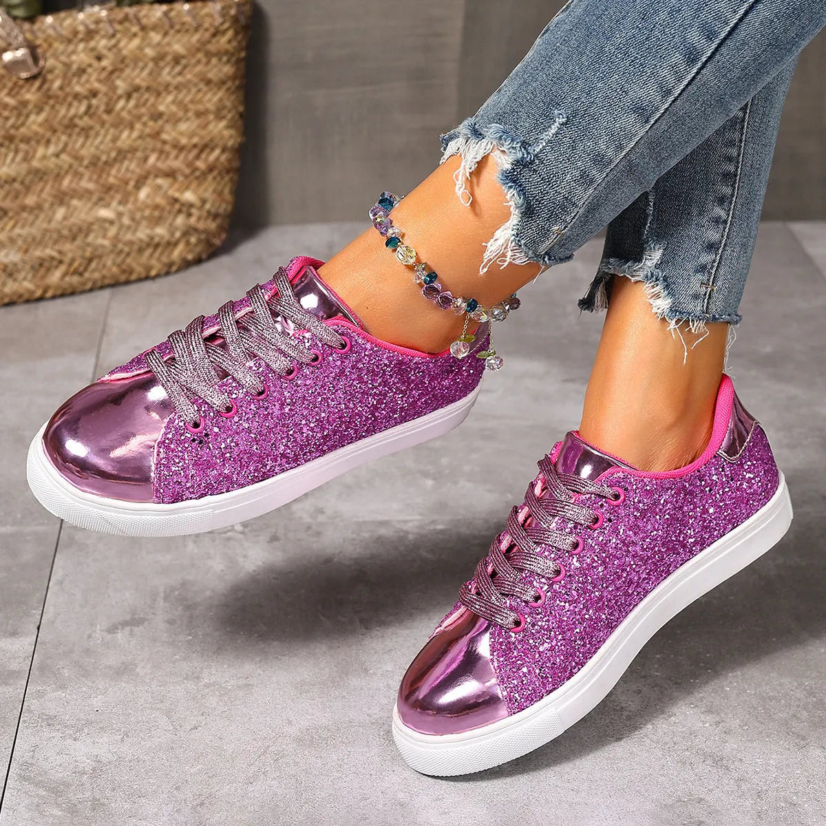 Women's plus size board shoes with front lace-up closure and flat heel in black colour