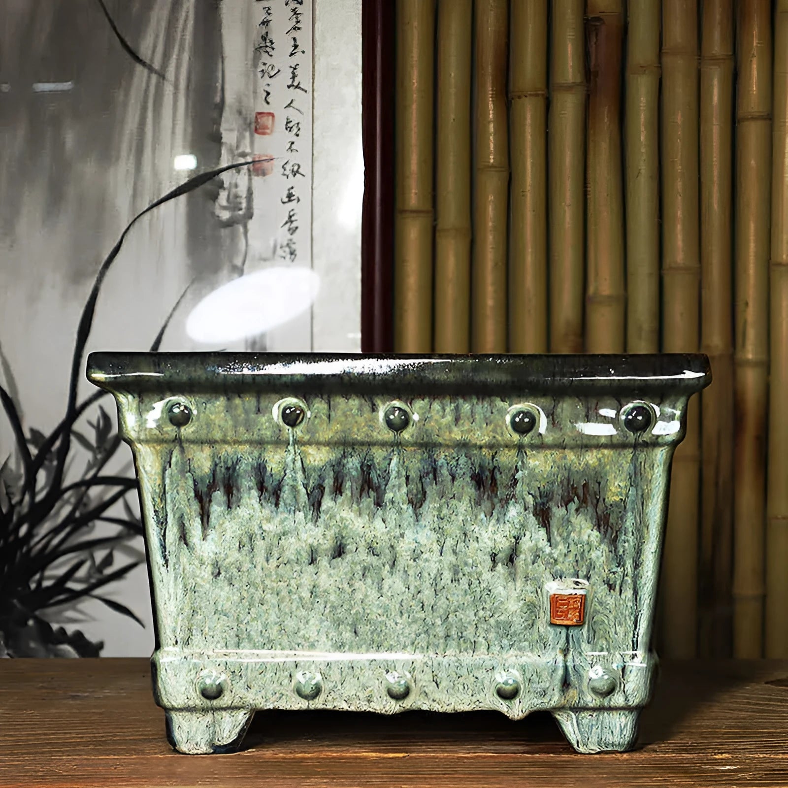 Lingnan Shiwan ceramic flowerpot with crackle glaze surface available in multiple colours