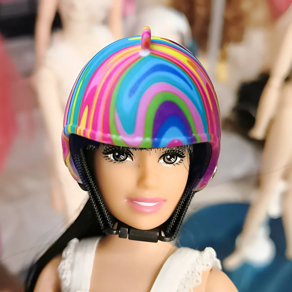 Plastic chicken helmet with colourful designs for poultry costume and photography use