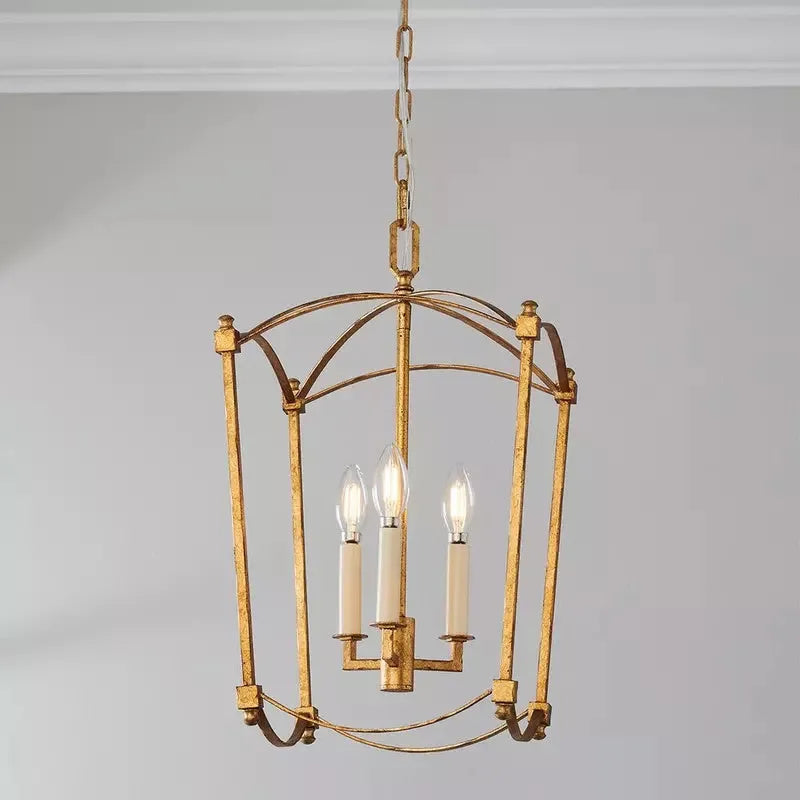 Simple Villa four-head iron ceiling lamp in gold or black finish for stair lighting.