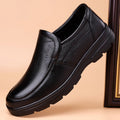 Men's black or brown cowhide leather lace-up business casual shoes with rubber sole, flat heel, round toe and stitching detail, sizes 38-44