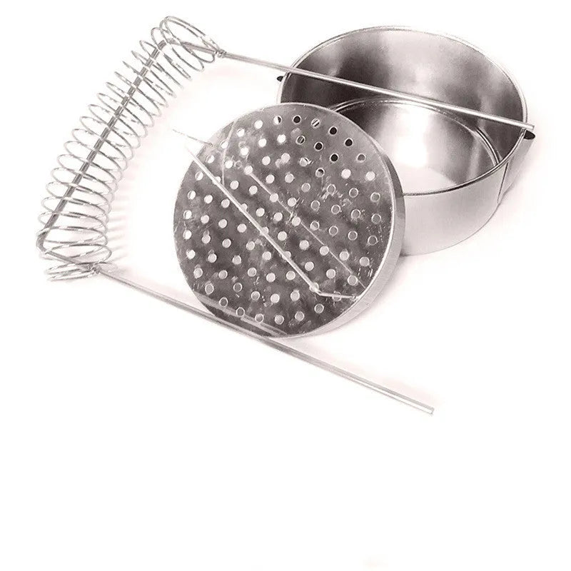 Silver stainless steel oil painting pen washer with a sprung metal clamp and leak plugs.