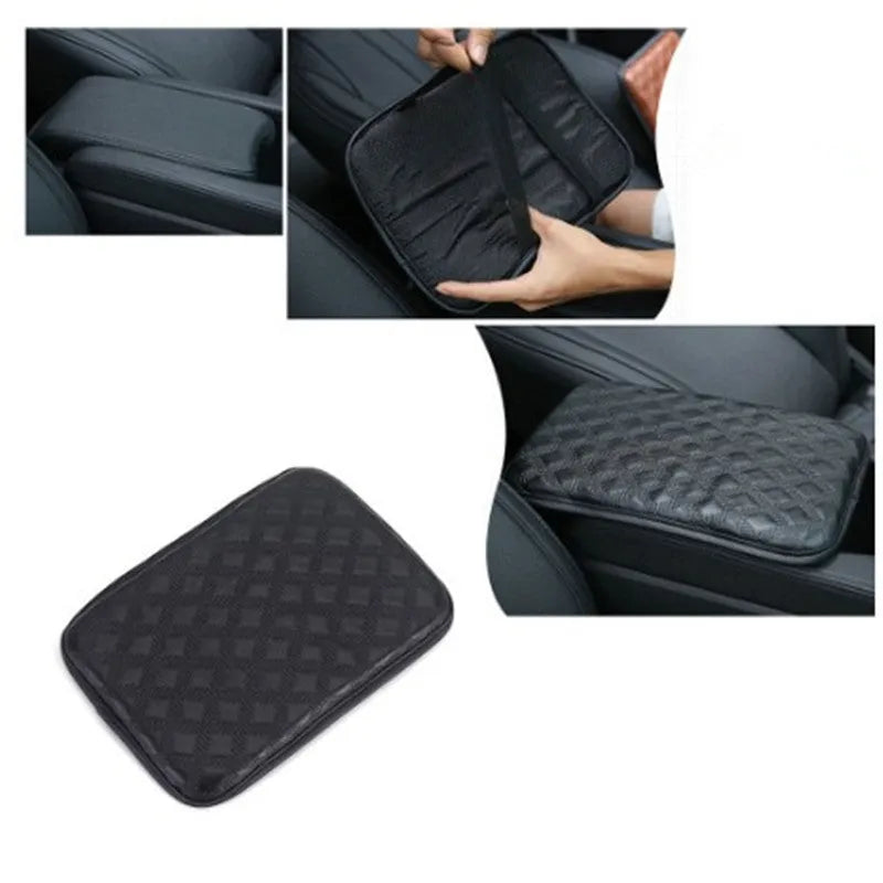 Universal car armrest box cushion in black leather and sponge for centre console
