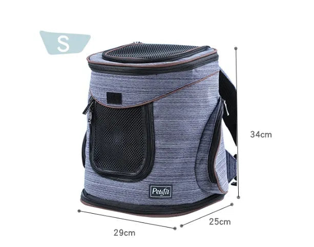 Blue pet dog backpack made of Oxford cloth and hexagonal mesh for carrying cats and dogs up to 15 jin