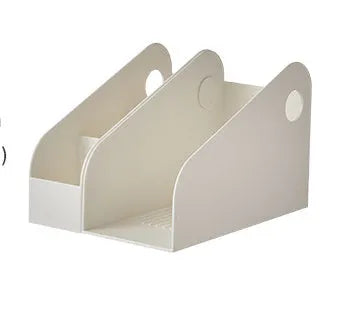 Desktop storage box with two grid layers in milk coffee colour measuring 14.5x17x22cm