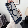 Samsung folding metal bracket phone case with magnetic skin feeling in black frosted finish on a flat surface