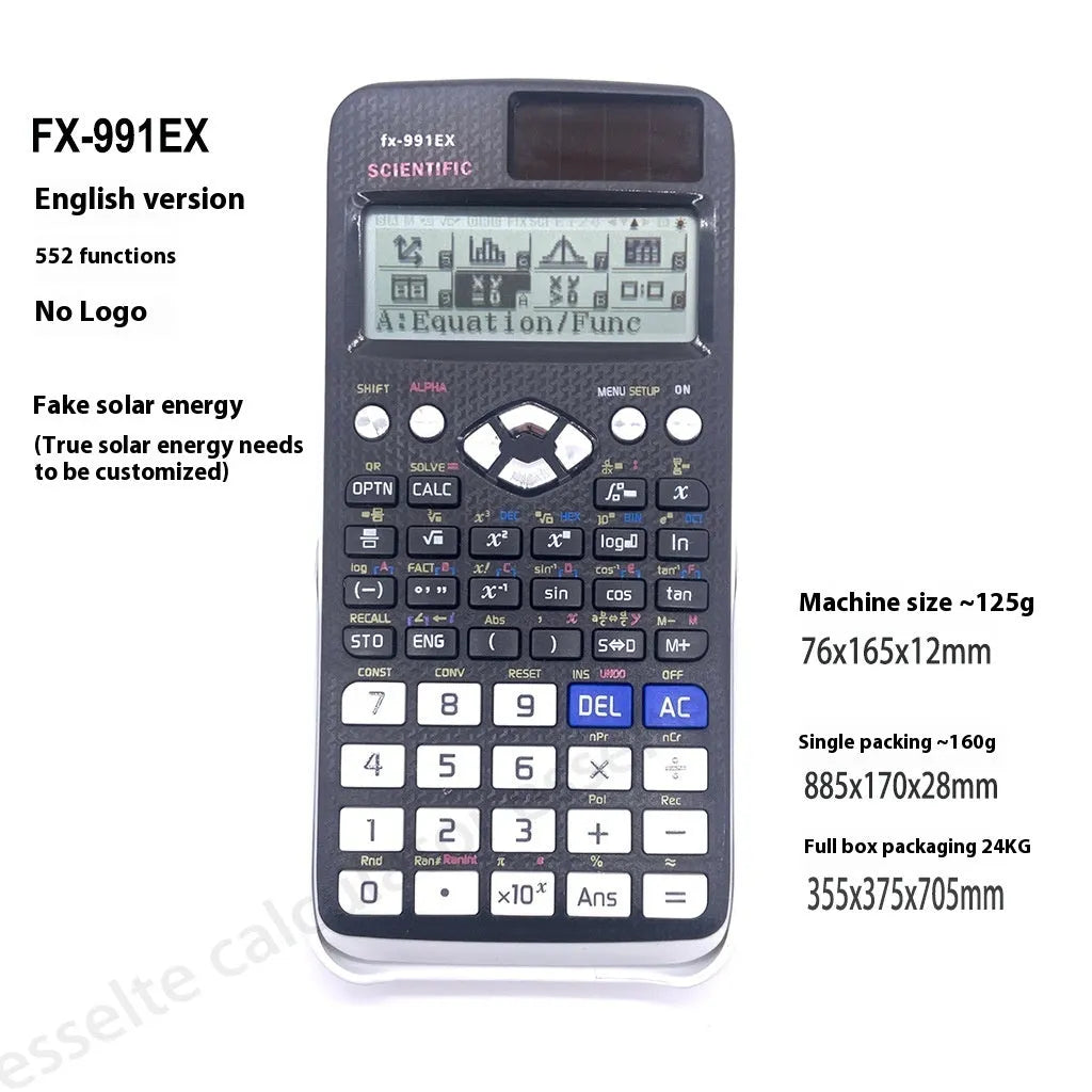 Casio fx-991EX scientific calculator with multi-line display showing mathematical expressions
