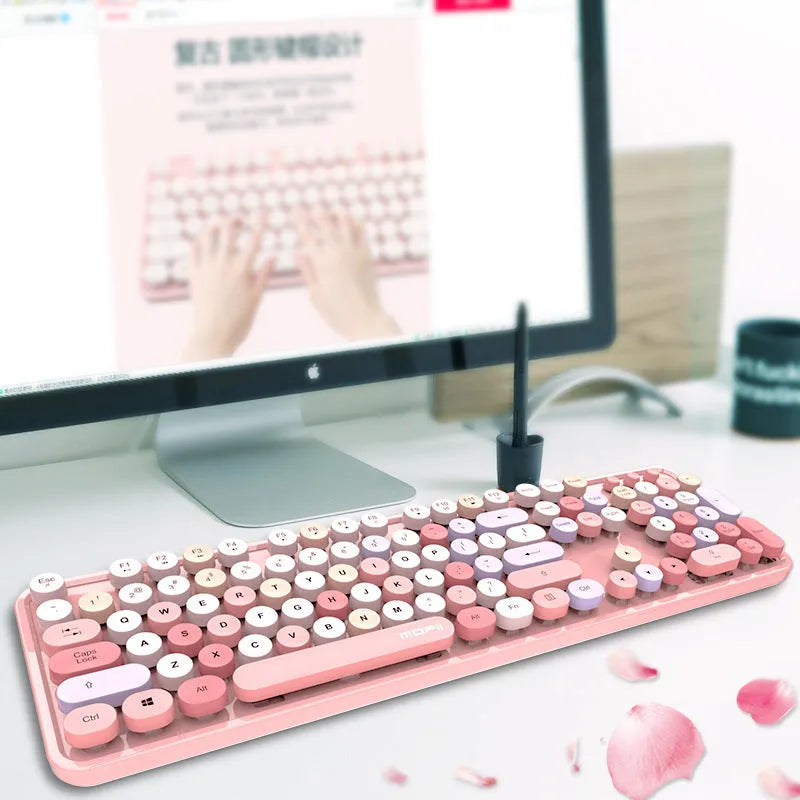 Wireless keyboard and mouse set with colour lipstick design multimedia keys and USB receiver