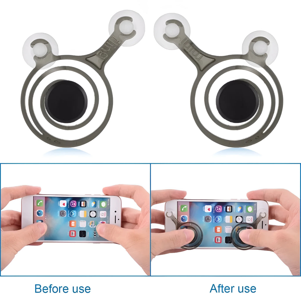 Clear and black universal mini joystick for mobile phone touch screen gaming.