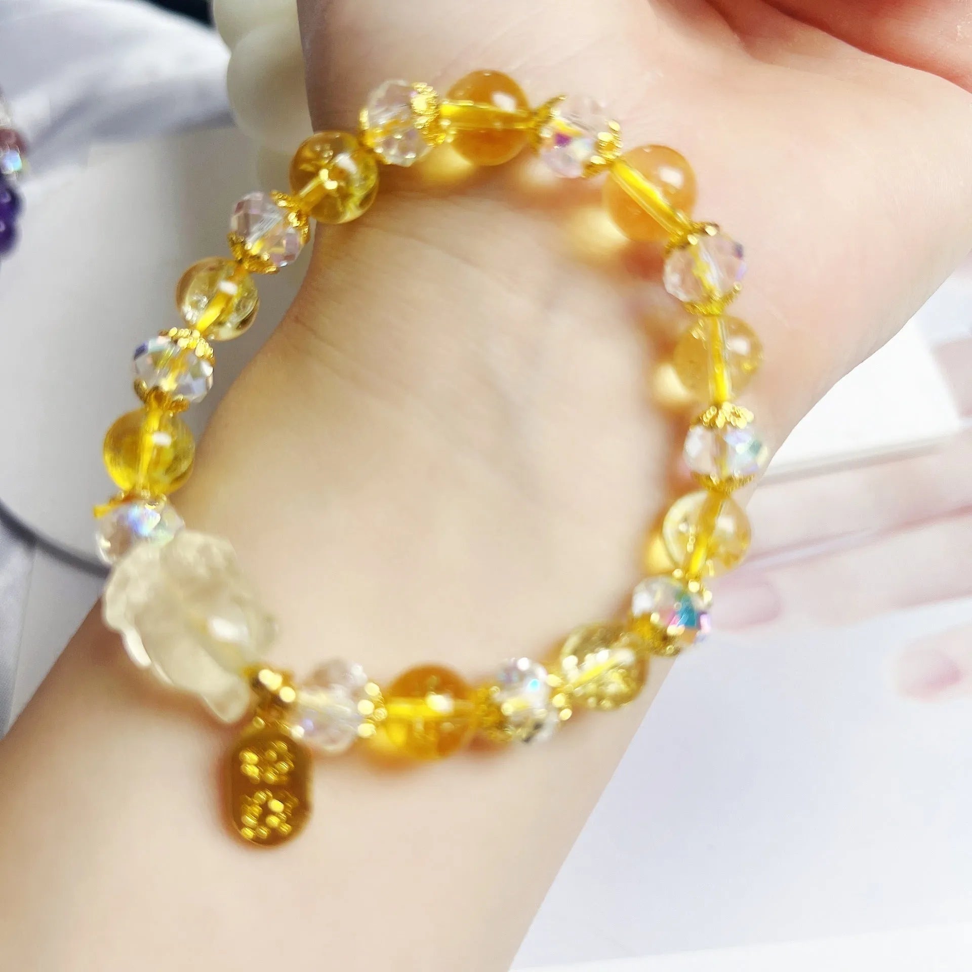 Handmade citrine crystal bracelet with nine-tail fox design for women