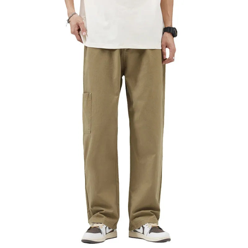 Men's cotton loose working trousers in black, khaki, and gray, sizes S to 4XL
