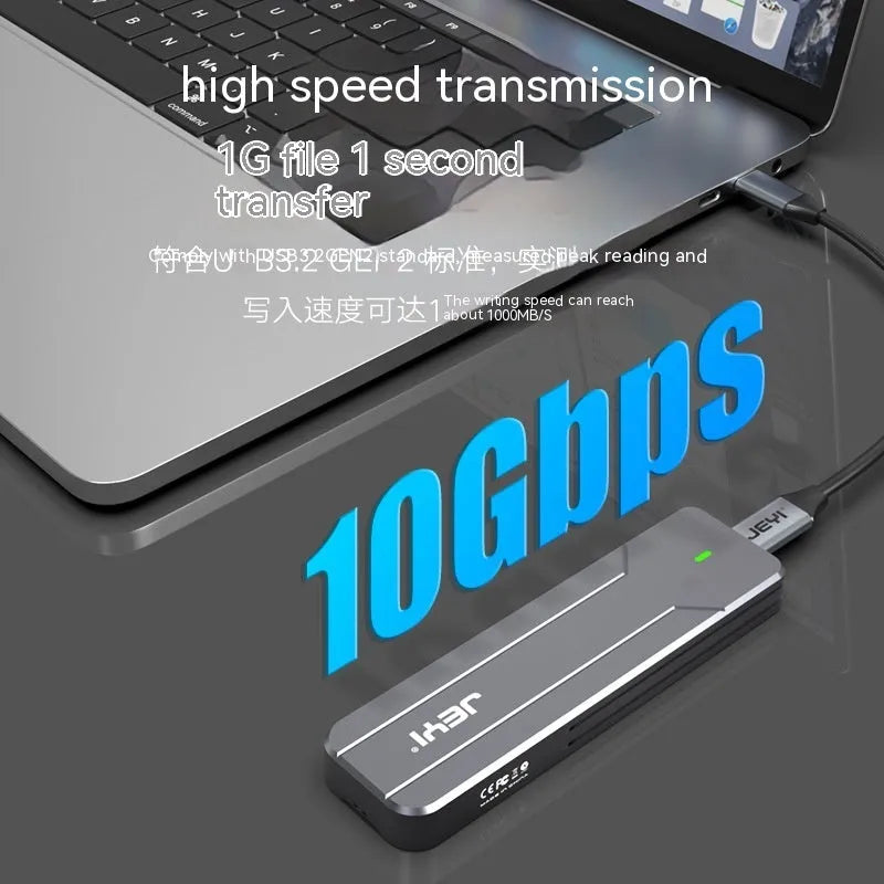 Dark grey all aluminium alloy M.2 external SSD enclosure with USB C cable