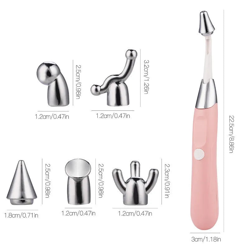 Pink 6-in-1 electric full body massager with six massage heads on a white background