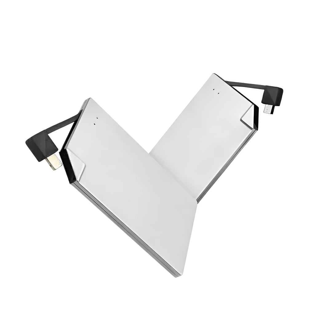Silver graphene battery power bank showing slim 4mm side profile