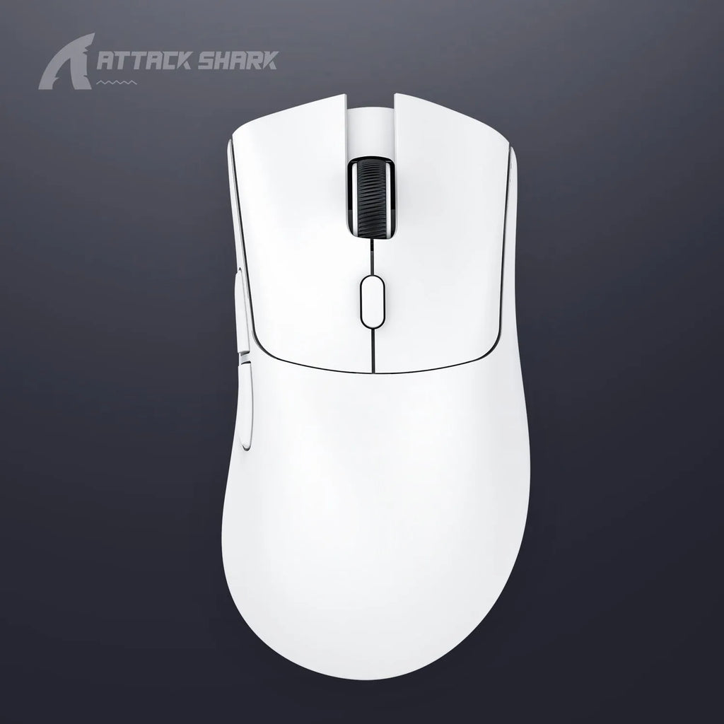 Attack Shark wireless Bluetooth mouse in black, white, or red colours on desk