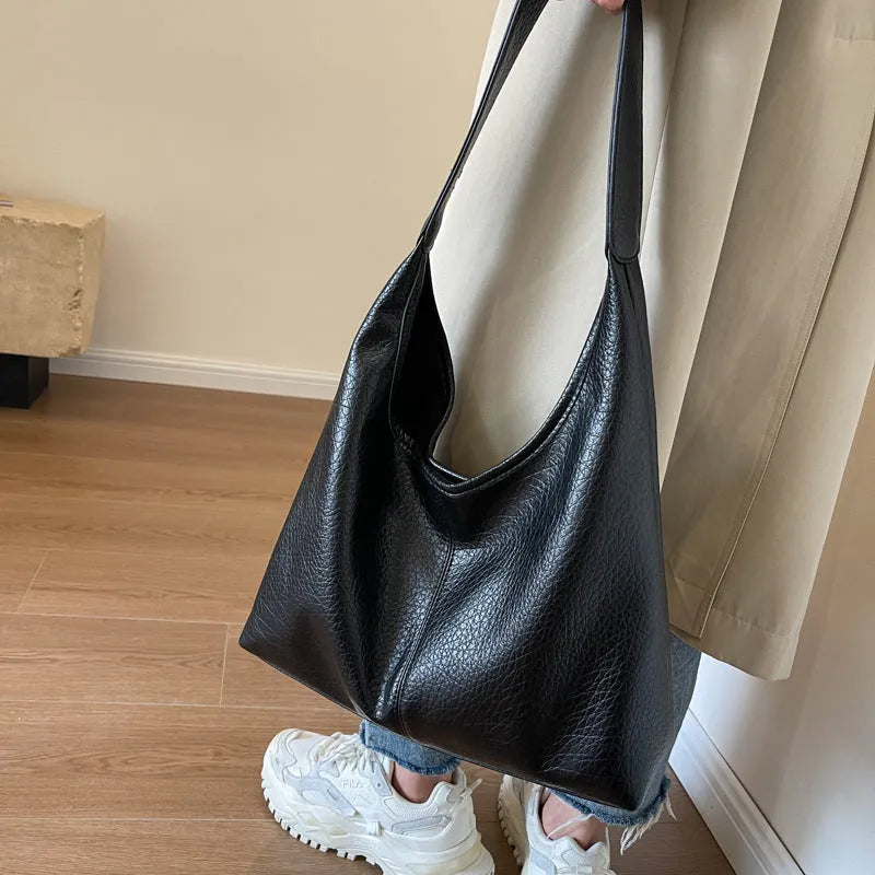 Two women's underarm shoulder bags in beige and brown, with small wallet, soft PU leather, horizontal square shape