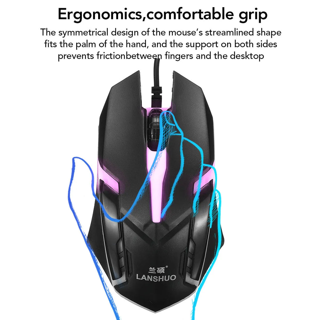 Russian USB wired backlit keyboard and mouse set in black with multimedia keys and cable
