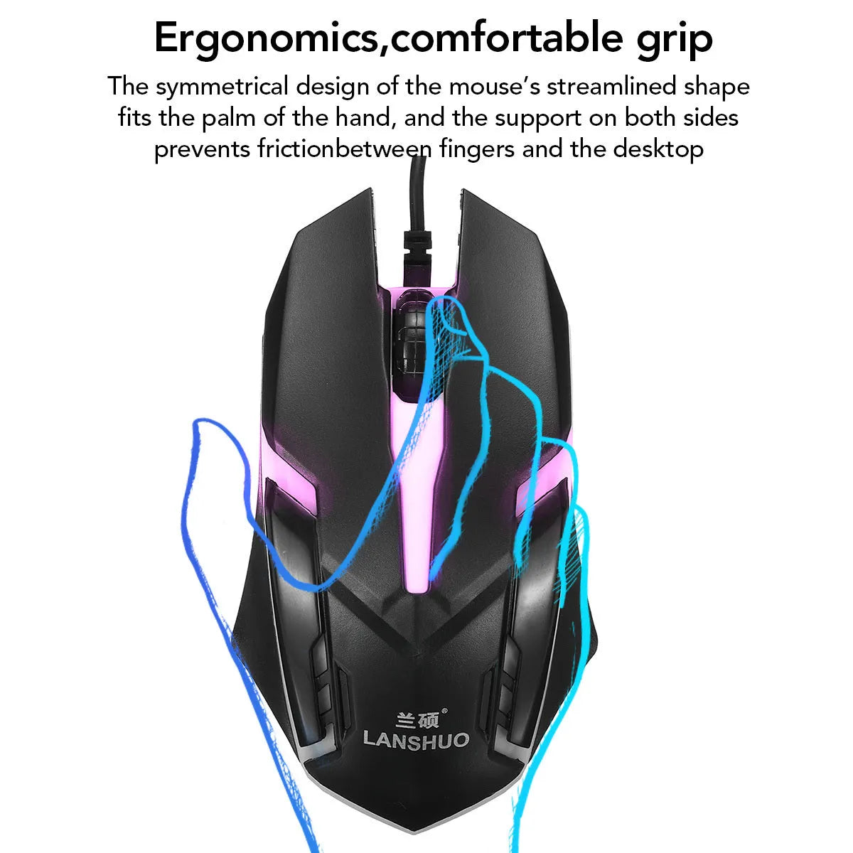 Russian USB wired backlit keyboard and mouse set in black with multimedia keys and cable