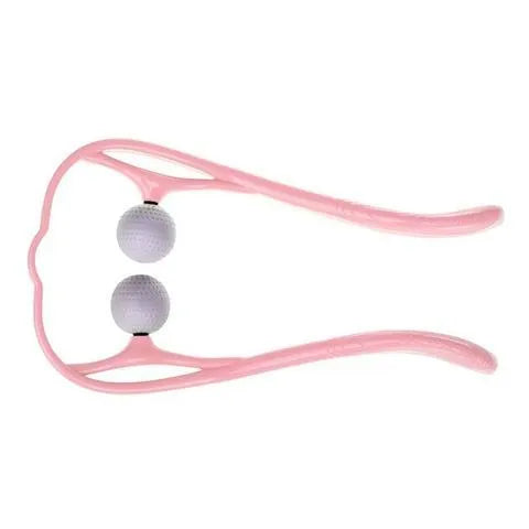 Swan-shaped hand roller neck massager with removable heads in blue, green, and pink colours