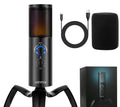 Black Q18 bidirectional USB condenser microphone with RGB lighting on tripod mount