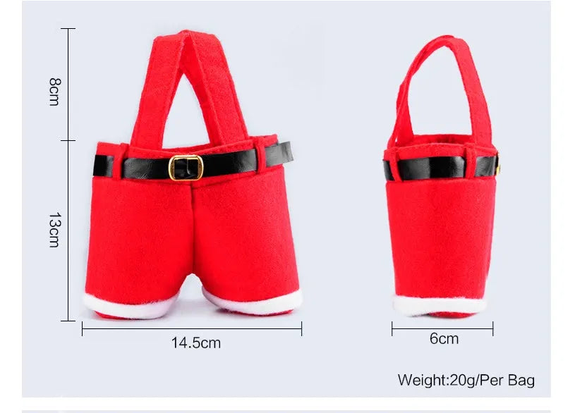 Red velvet drawstring Christmas bag measuring 21x14.5 cm on a plain background