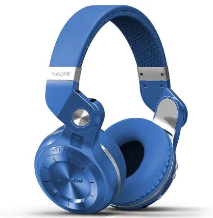 Bluedio T2+ wireless Bluetooth on-ear headphones in blue with adjustable headband