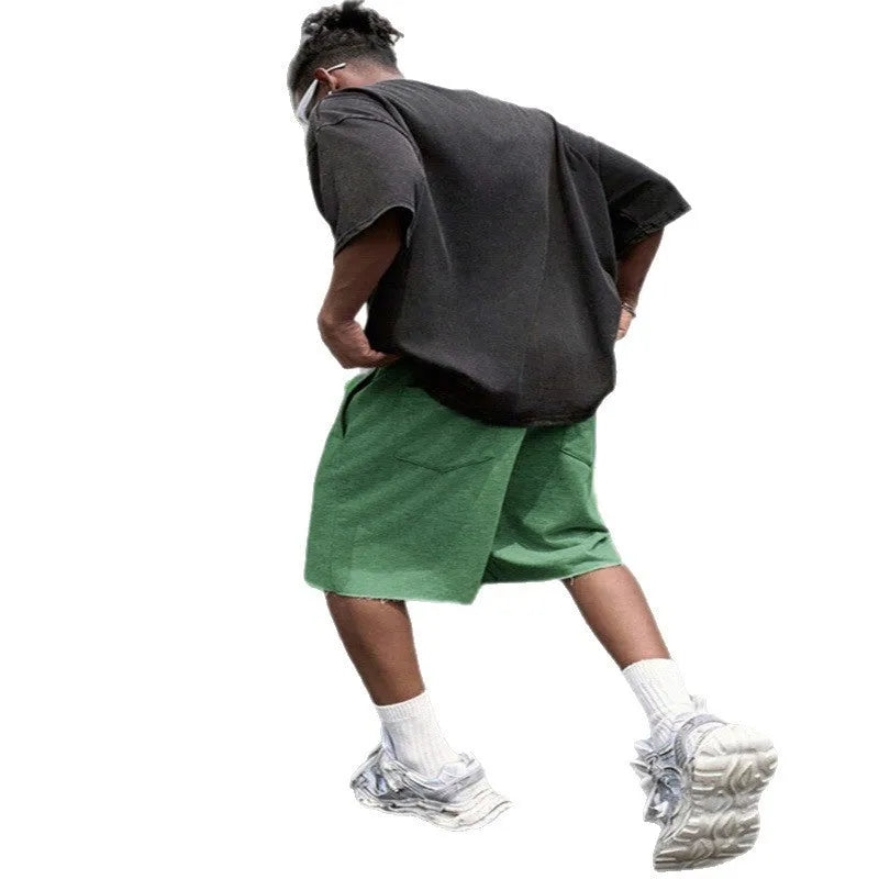 Men's straight leg hip-hop trousers in medium length, available in black, light grey, and green colours