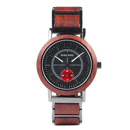 BOBO BIRD wooden couple watch set R12 R13 with natural wood case, Hardlex mirror, 43.7mm men's and 36.1mm women's sizes