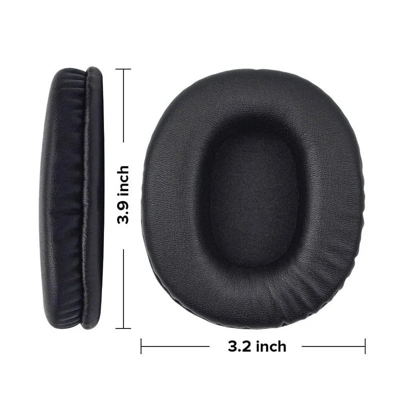 Black soft PU leather replacement earpads for Sony 1R headphones, showing a set of two pieces.