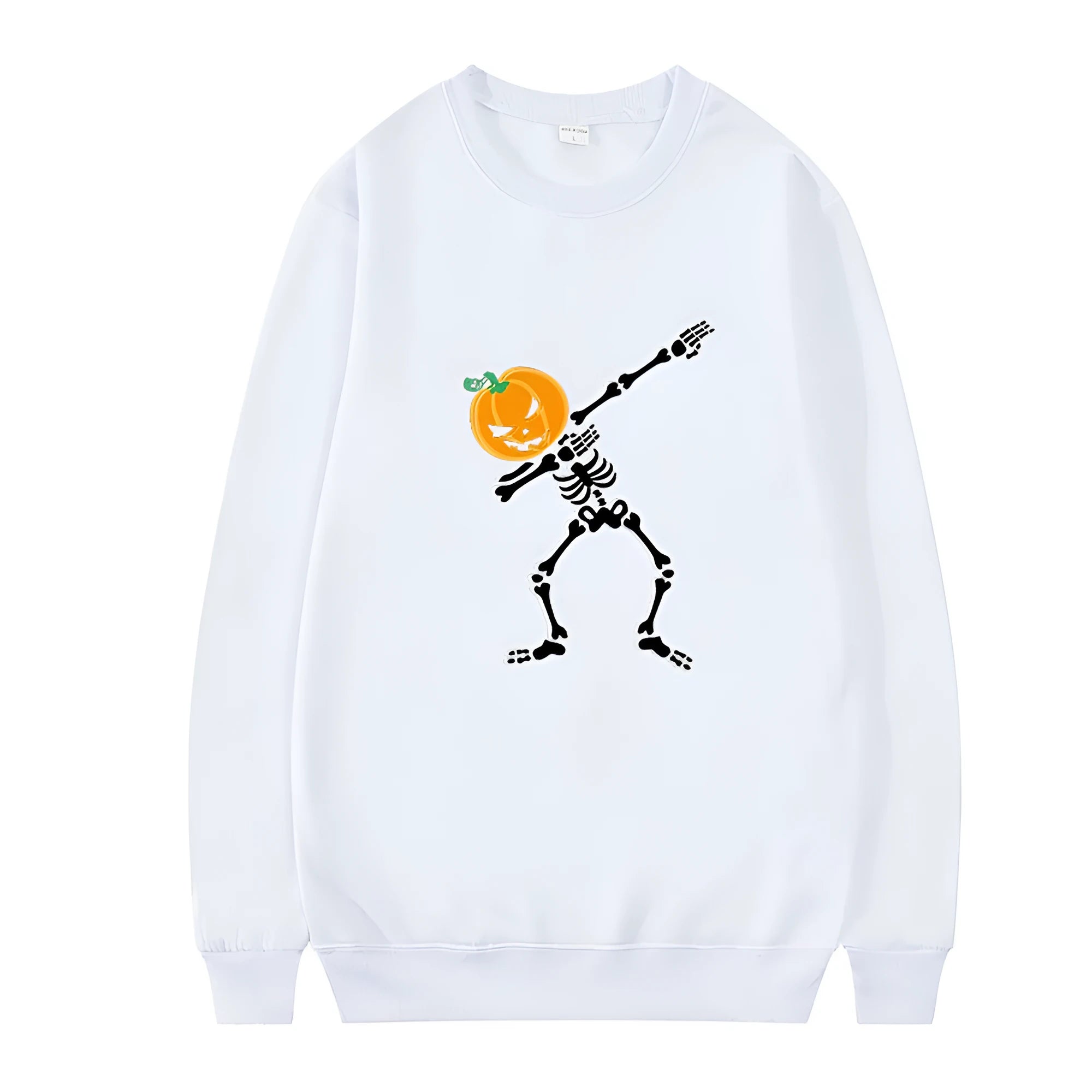 Women's printed polyester crew neck long sleeve top in black, shown in Asian sizing for autumn and winter wear.