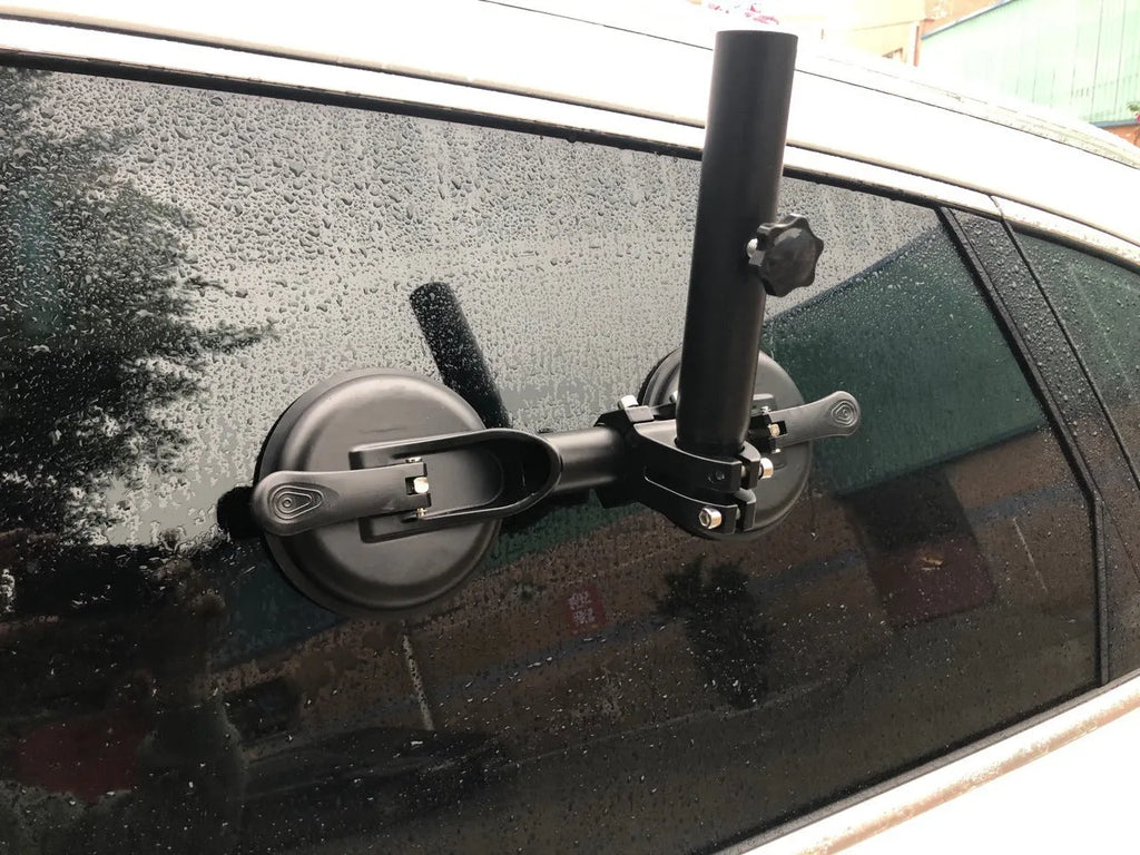 Black car window sucker base with ABS body and rubber disc for flagpole mounting