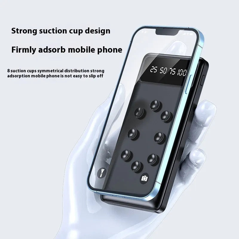Suction cup power bank 10000mAh with detachable bracket and cable in black or white