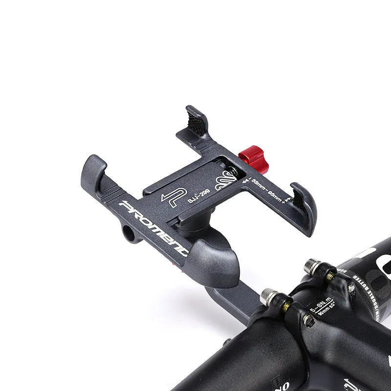 Aluminium alloy motorcycle phone holder with 360 degree rotation, bold screws and bold revolving stem, in black, gold, silver or titanium.