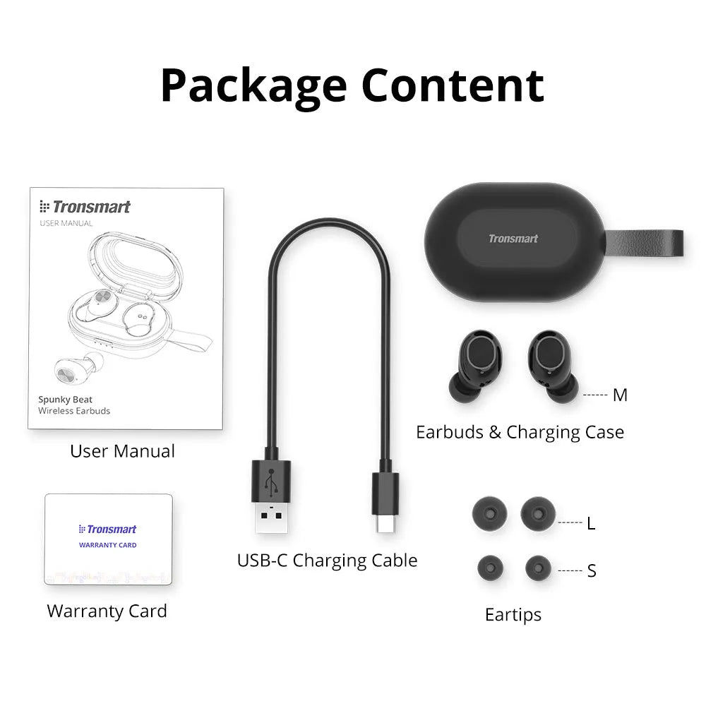 Tronsmart Spunky Beat wireless Bluetooth in-ear headphones with touch controls.