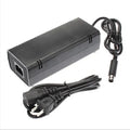 Black Microsoft XBOX 360E AC power adapter with regional plug options for 110V console models