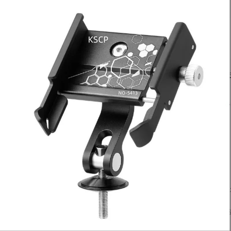 Aluminium alloy mobile phone holder mounted on bicycle handlebar showing black colour option