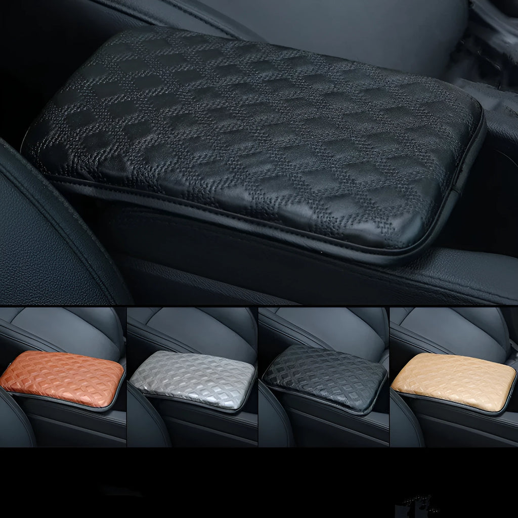 Universal car armrest box cushion in black leather and sponge for centre console