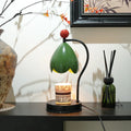 Linglan ancient style melting wax fragrance lamp with metal holder in cream white or dark green