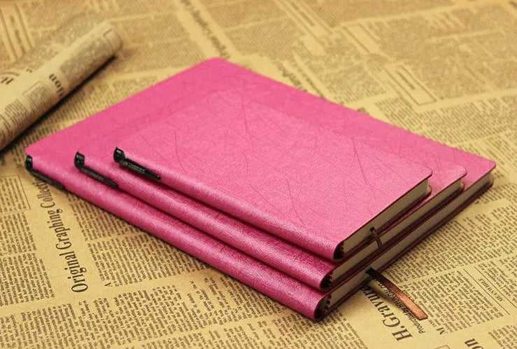 Simple notebook with pen slot soft PU leather cover A6 size 100 pages forest paper black colour