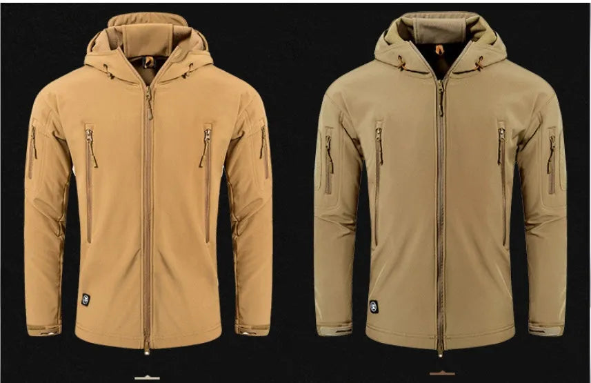 Military tactical jacket waterproof fleece lined cardigan in Khaki