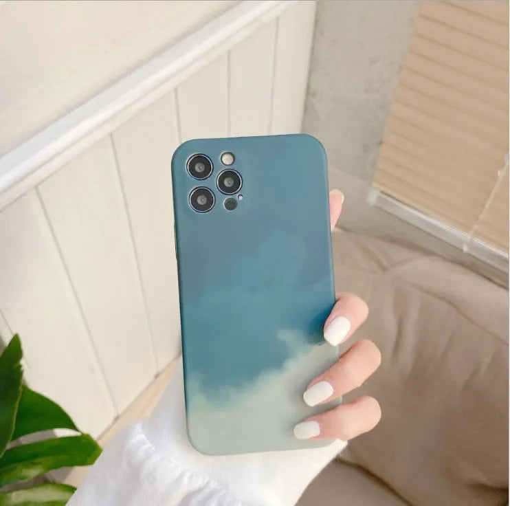 Soft silicone phone case with oil painting gradient and abstract geometric design for Apple iPhone