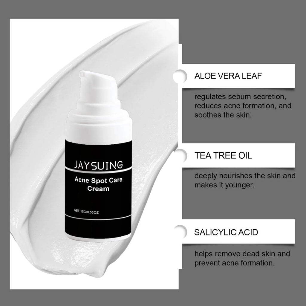 15g jar of hydrating acne cream with tea tree oil and aloe vera for facial blemish treatment