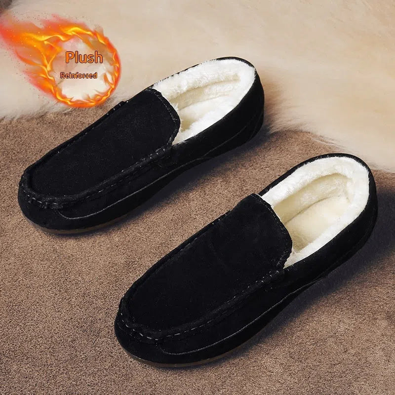 Men's loafer-style casual slip-on shoes with synthetic PU upper in black, round toe design